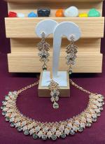 Grey And Silver Stone Studded Gold Plated Festive Necklace Set